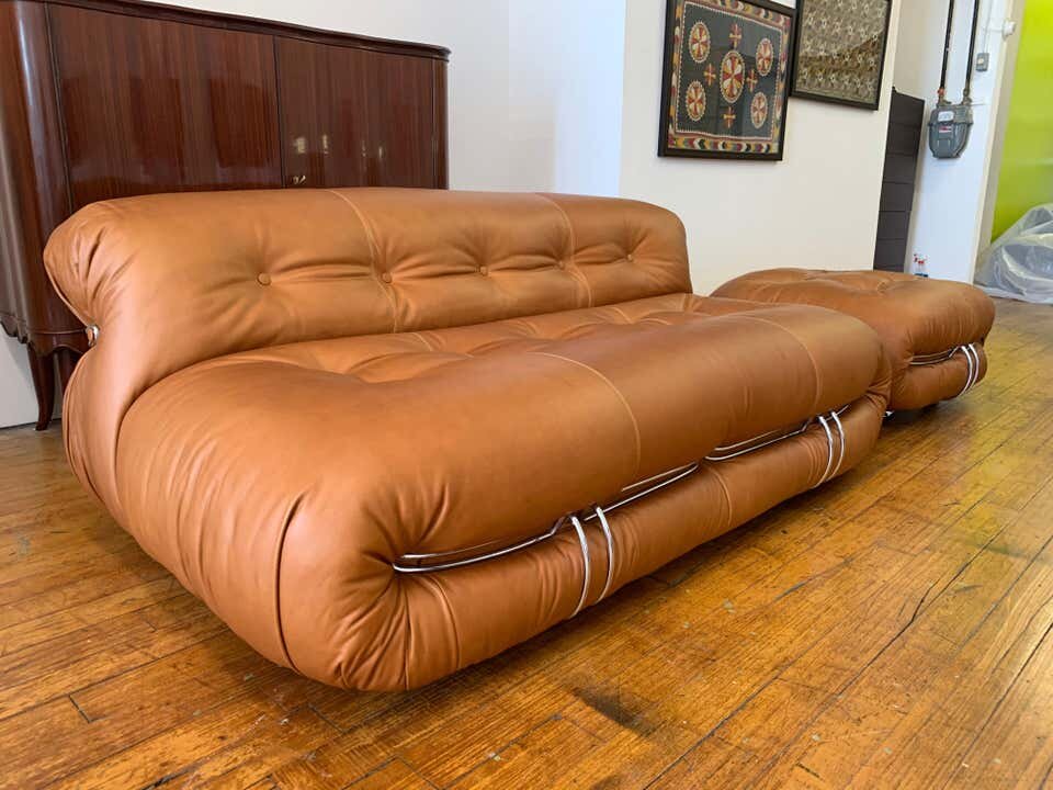 Vintage Soriana Sofa design Afra and Tobia Scarpa for Cassina 1970s | authentic vintage Soriana in cognac leather