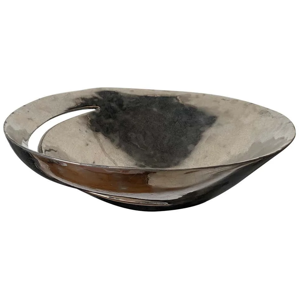 Italian Designer Home Decor Bowl primitive silver gray 2236 | main image