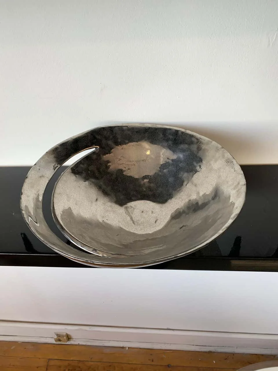 Italian Designer Home Decor Bowl primitive silver gray 2236 | top view