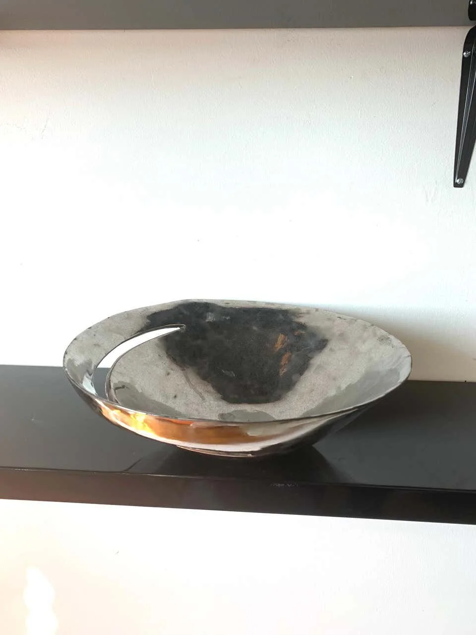 Italian Designer Home Decor Bowl primitive silver gray 2236 | front view