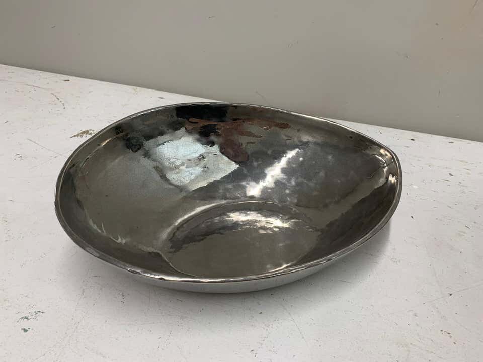 Italian Designer Home Decor Bowl primitive silver gray 2237 |  top view