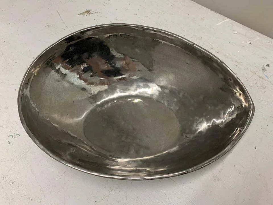 Italian Designer Home Decor Bowl primitive silver gray 2237 |  whole view