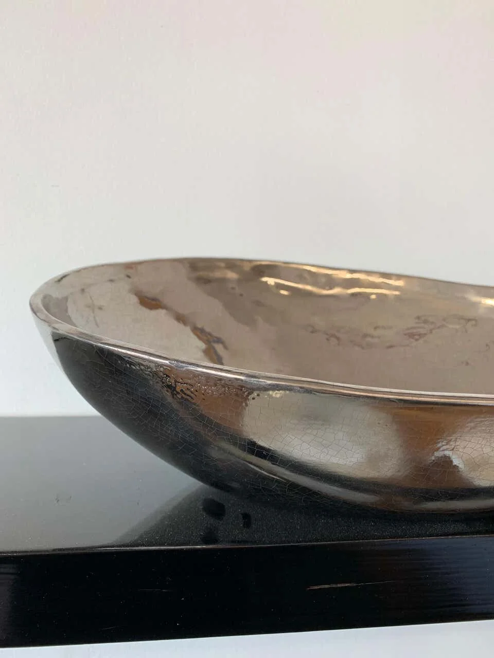 Italian Designer Home Decor Bowl primitive silver gray 2237 |  left view