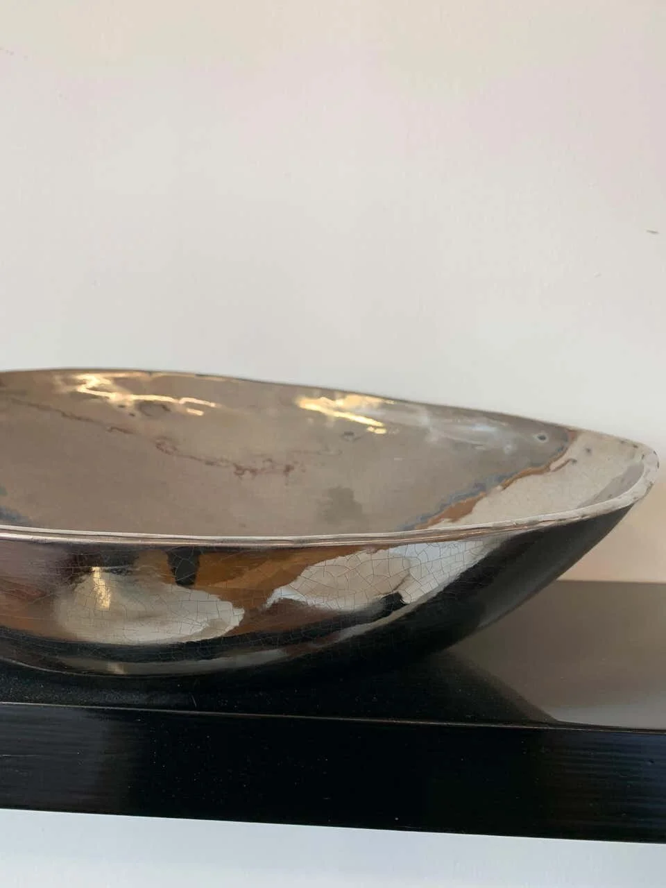 Italian Designer Home Decor Bowl primitive silver gray 2237 |  right view