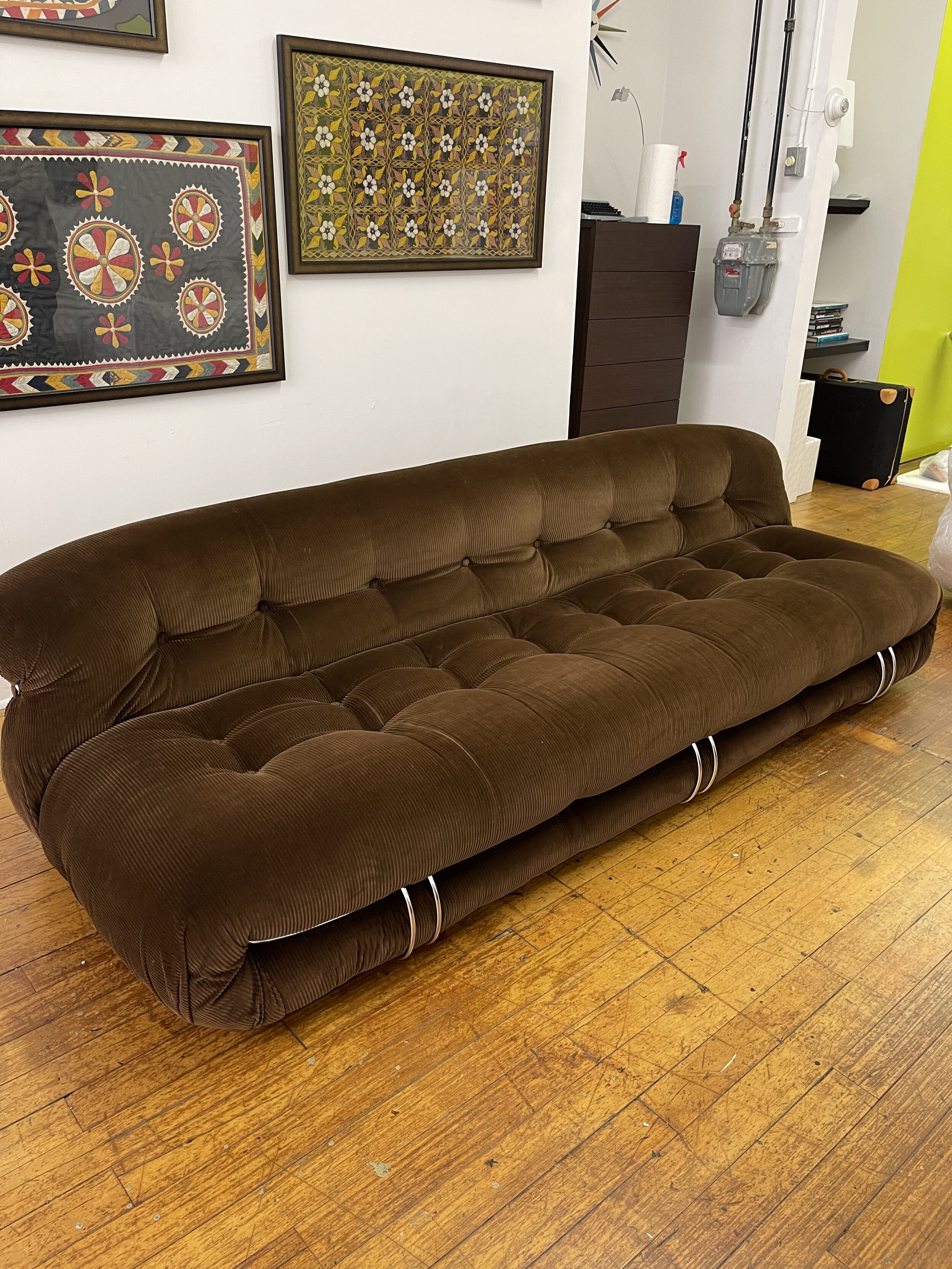 Vintage Soriana Sofa Large Dark Brown Fabric by Tobia Scarpa | front angled view