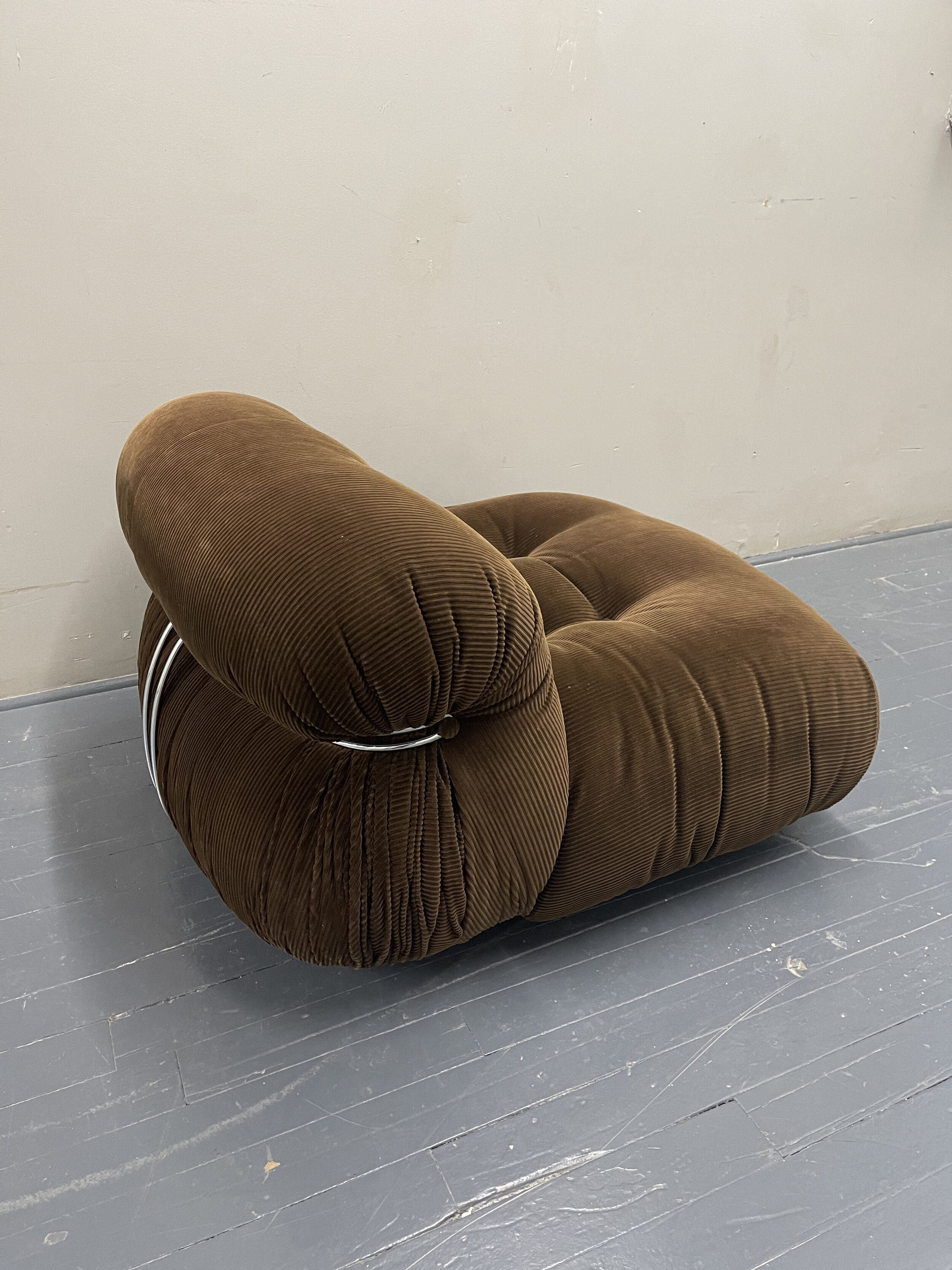 Vintage Soriana Chair Brown Fabric Corduroy, design Tobia Scarpa for Cassina 1970s top side view