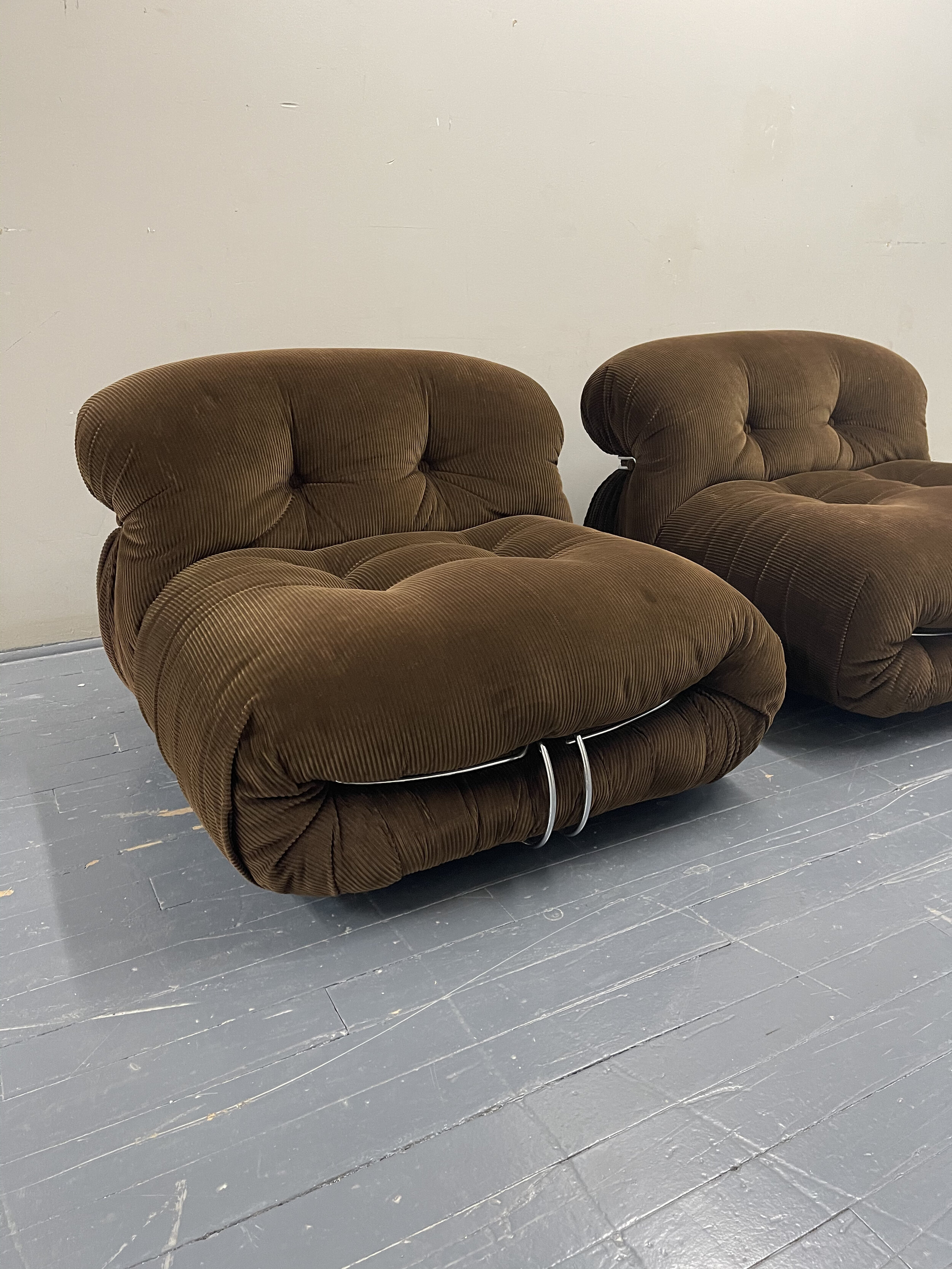 Italian Vintage Chairs | Vintage Soriana Chairs by Cassina Brown Fabric