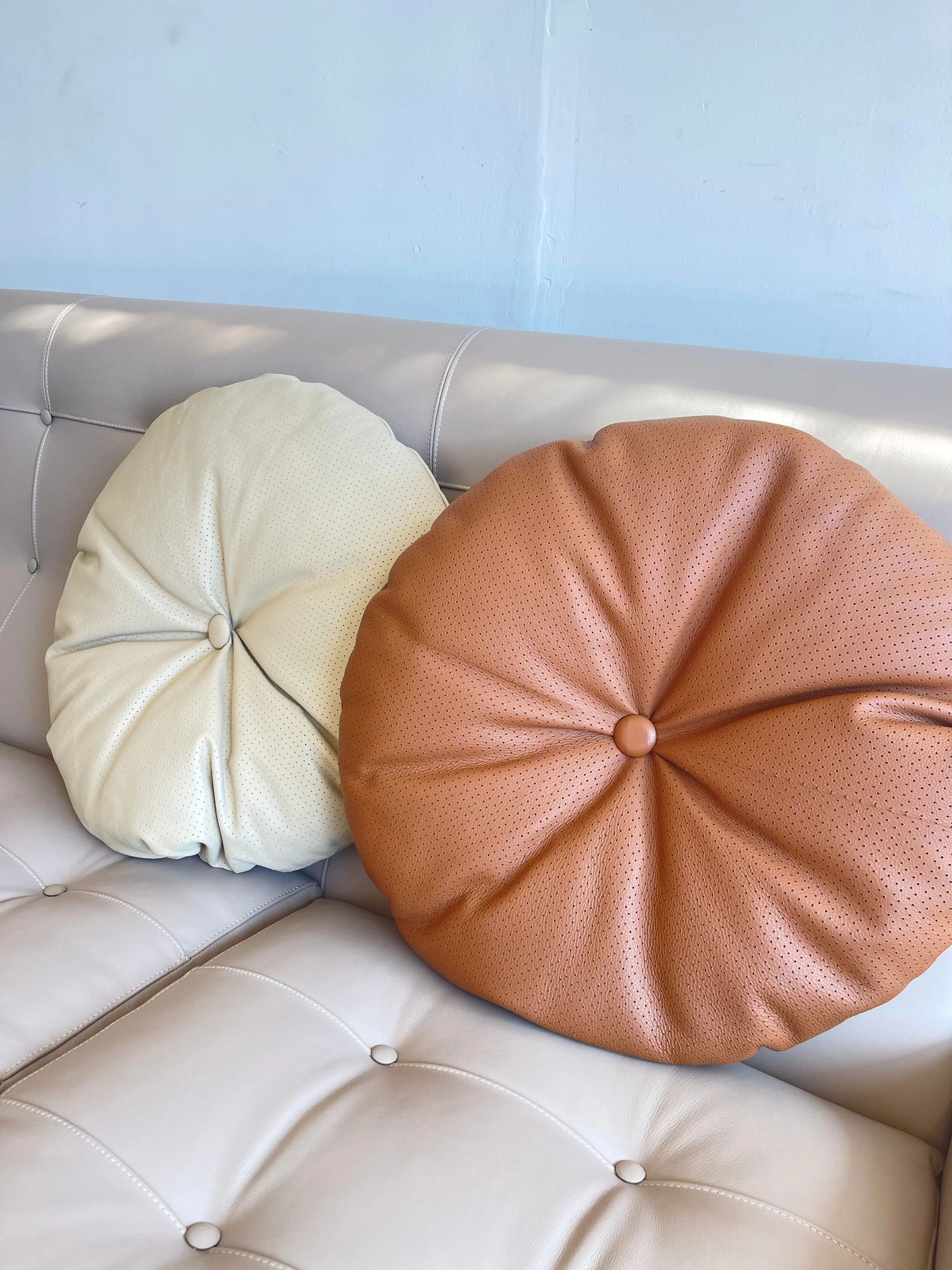 Large Italian Luxury Leather Beige Pillow by Arflex | main image
