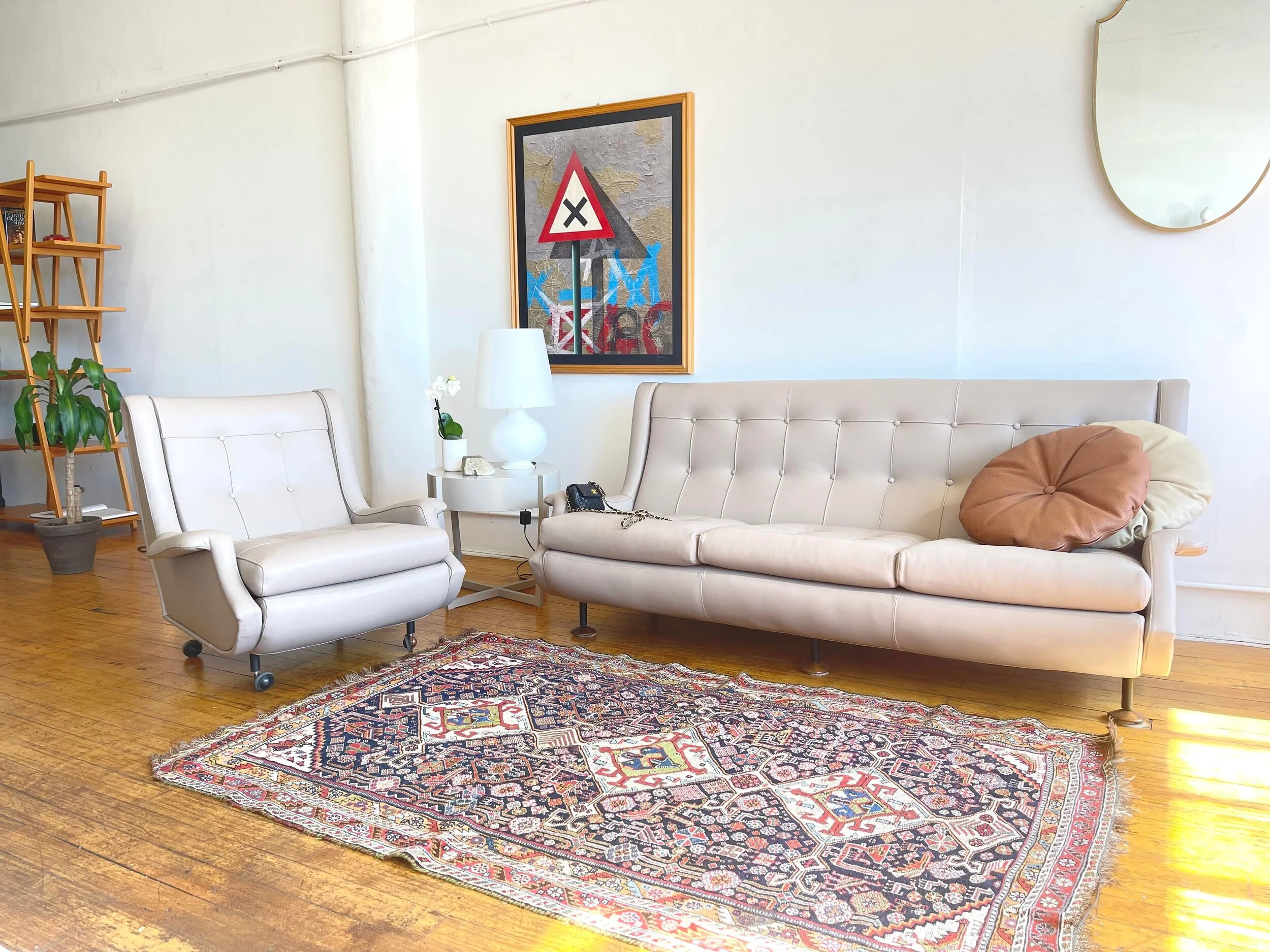 Large Italian Luxury Leather Beige Pillow by Arflex | in gallery display