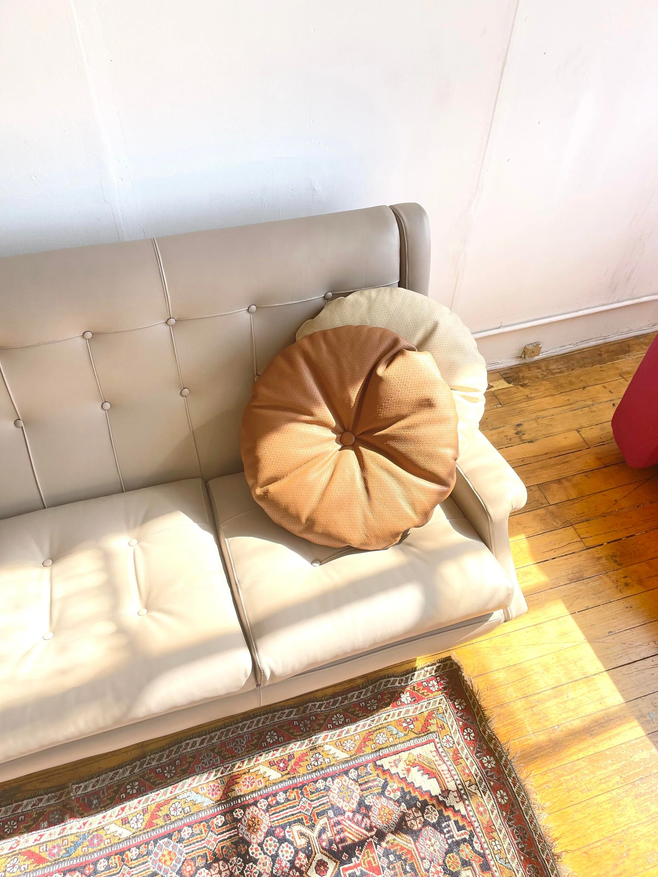 Large Italian Luxury Leather Beige Pillow by Arflex | top view image
