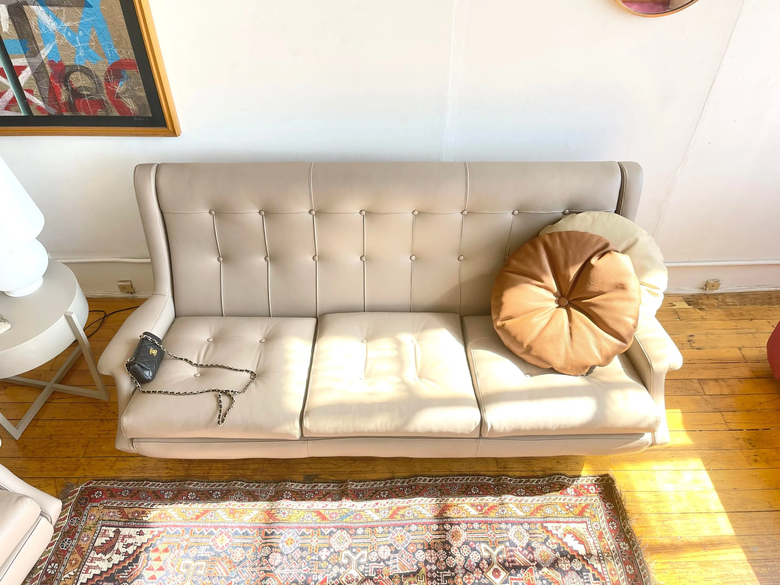 Large Italian Luxury Leather Beige Pillow by Arflex | sofa image with pillows
