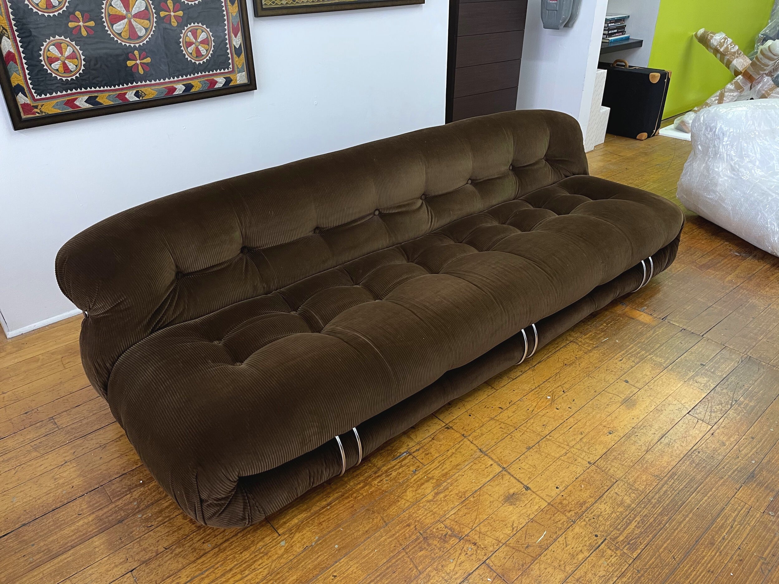 Vintage Soriana Sofa Large Dark Brown Fabric by Tobia Scarpa | top angled view