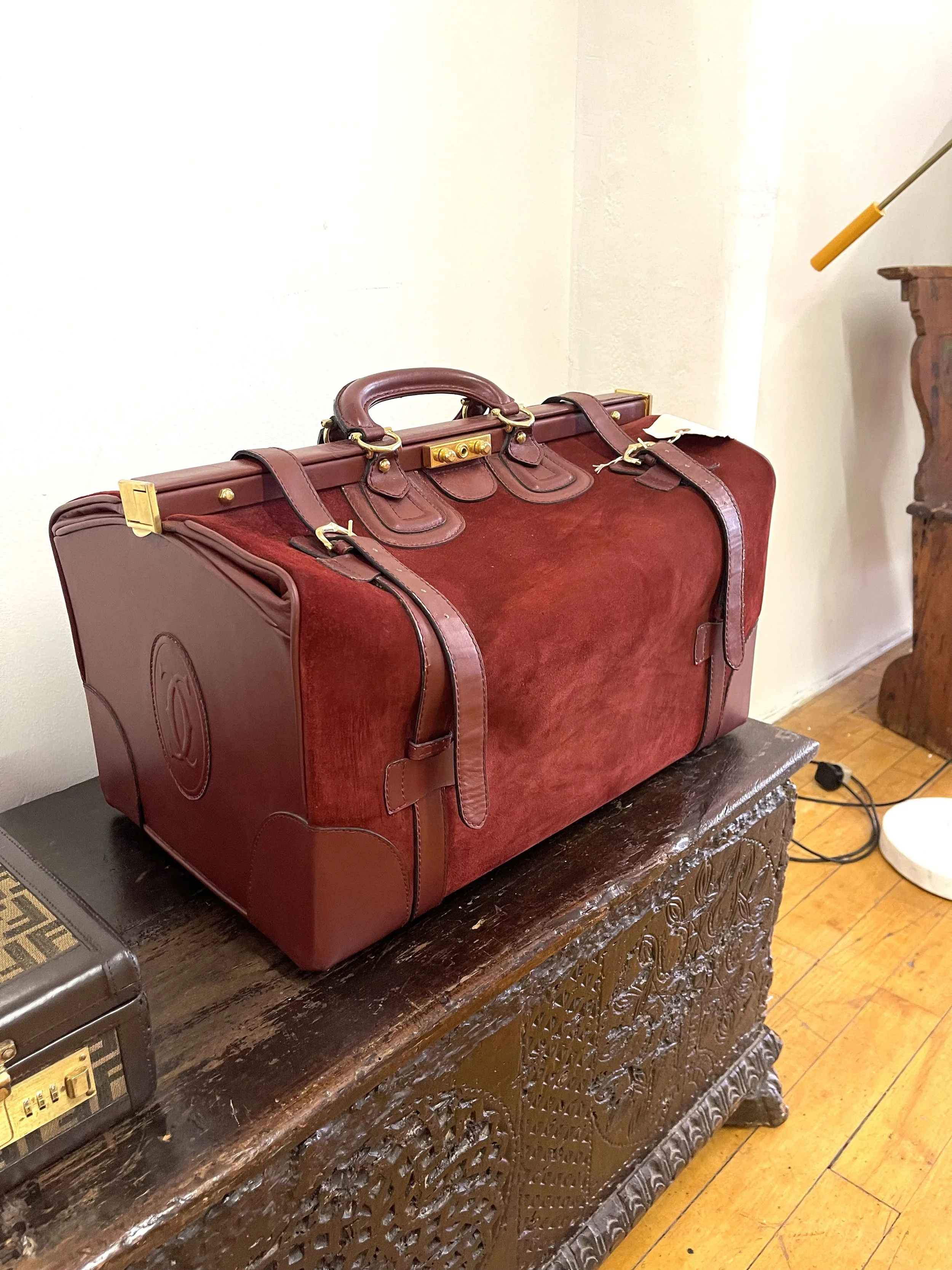 Vintage 1984 Le Must De Cartier Trunk Luggage with signature Red