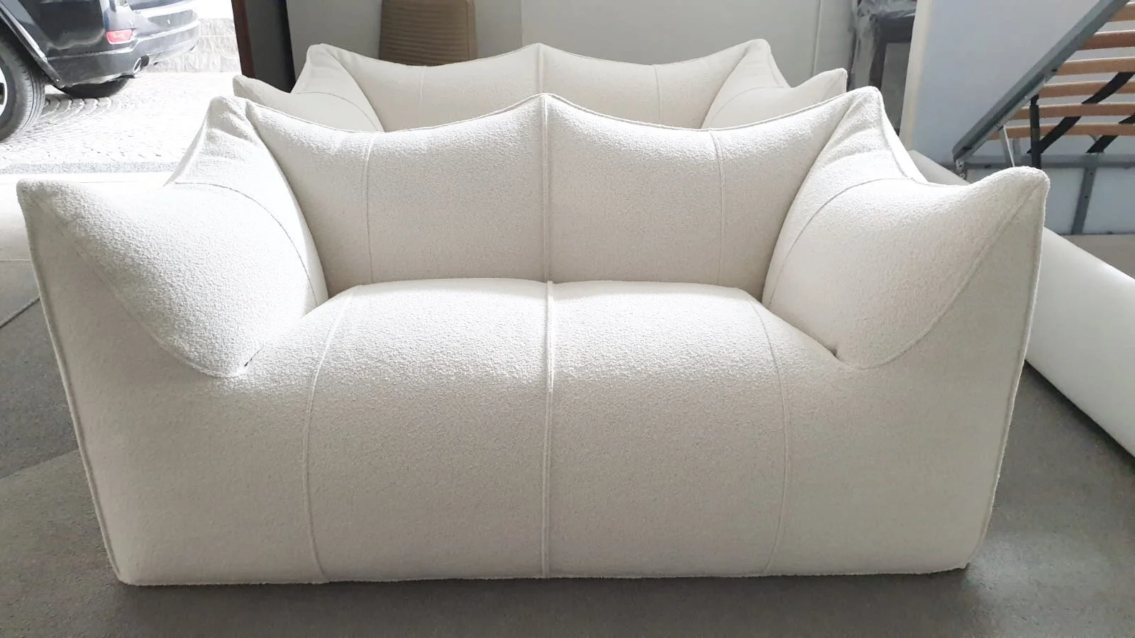 Vintage Mario Bellini Le Bambole Sofas White Boucle B&B Italia | a pair of sofas