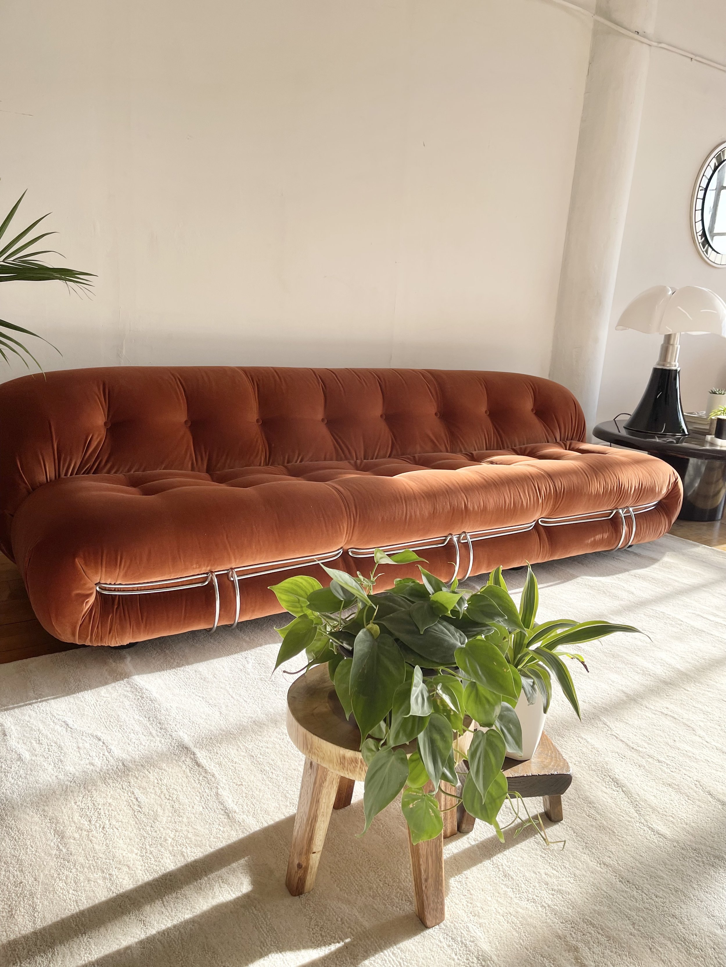 Vintage Soriana Sofa Velvet Design Tobia Scarpa for Cassina 1970s Dark orange