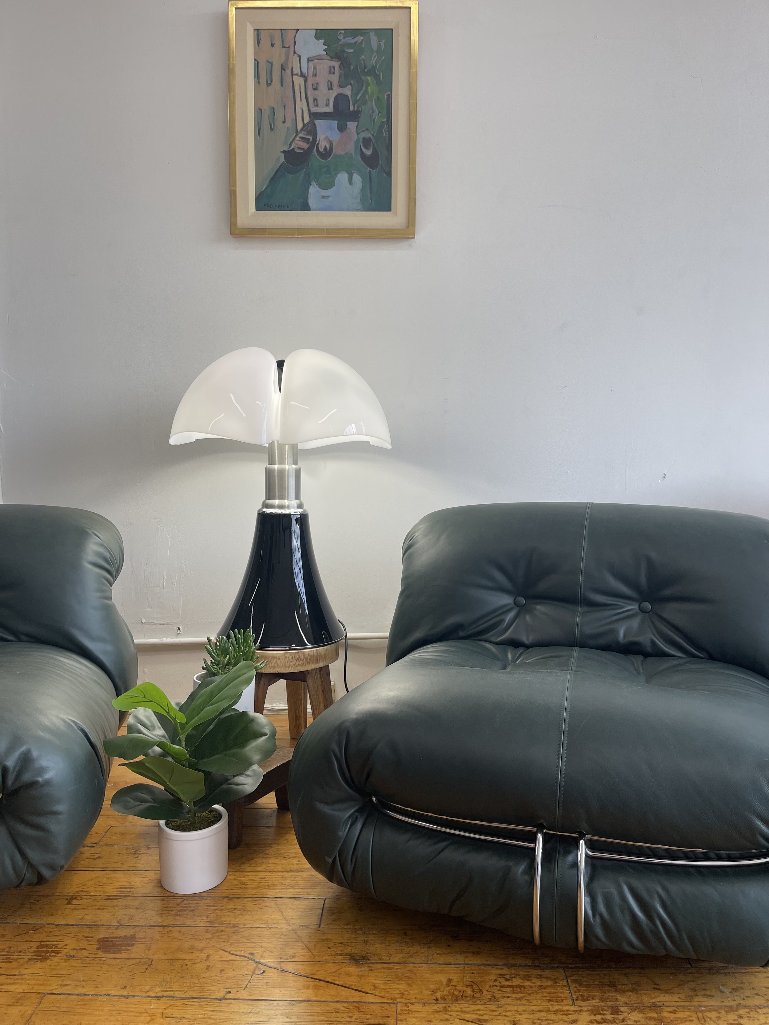 Vintage Soriana Chair design Tobia Scarpa for Cassina dark green leather original