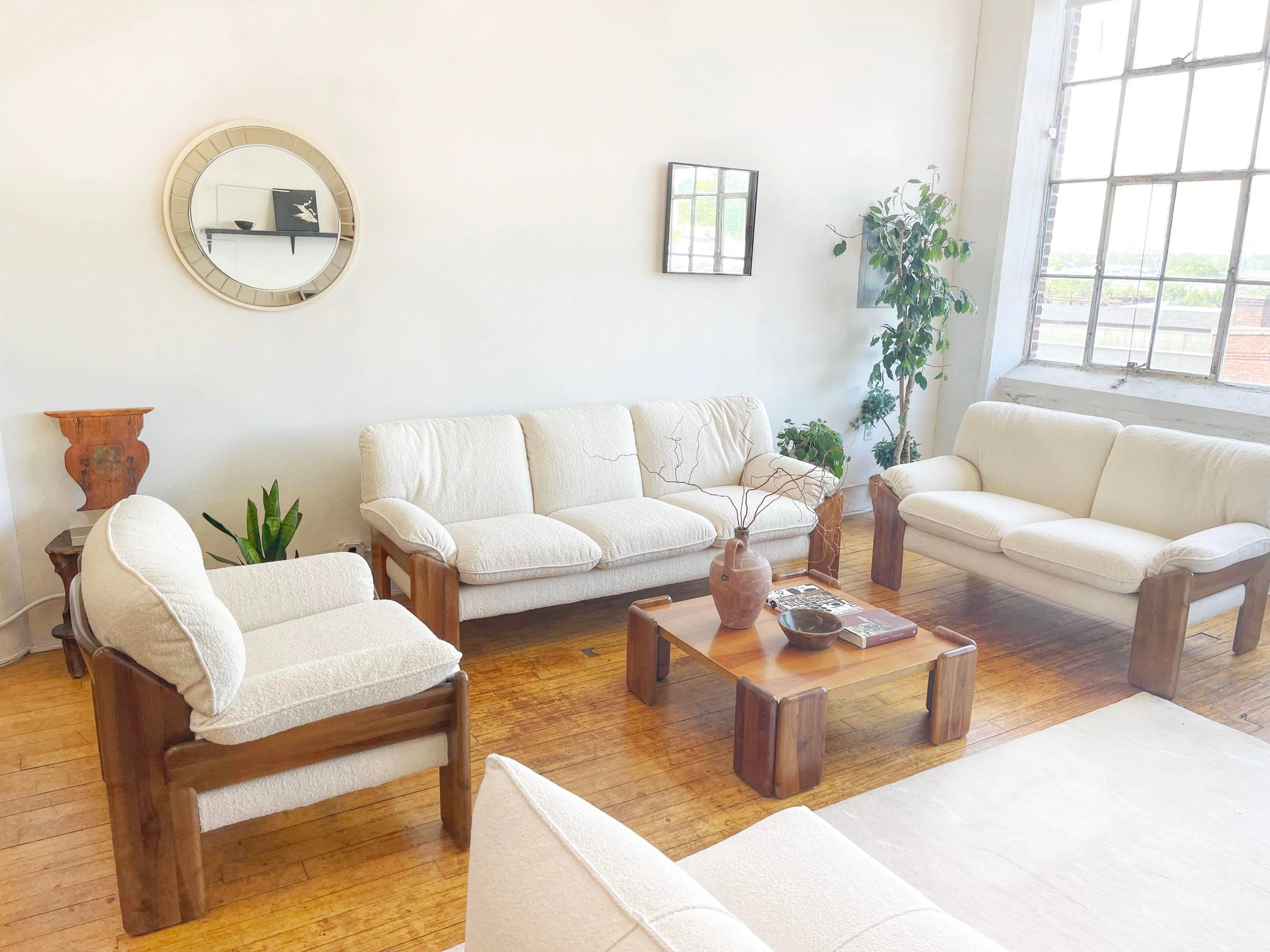 Italian Mid Century Sofas Three Cushions White boulce | set