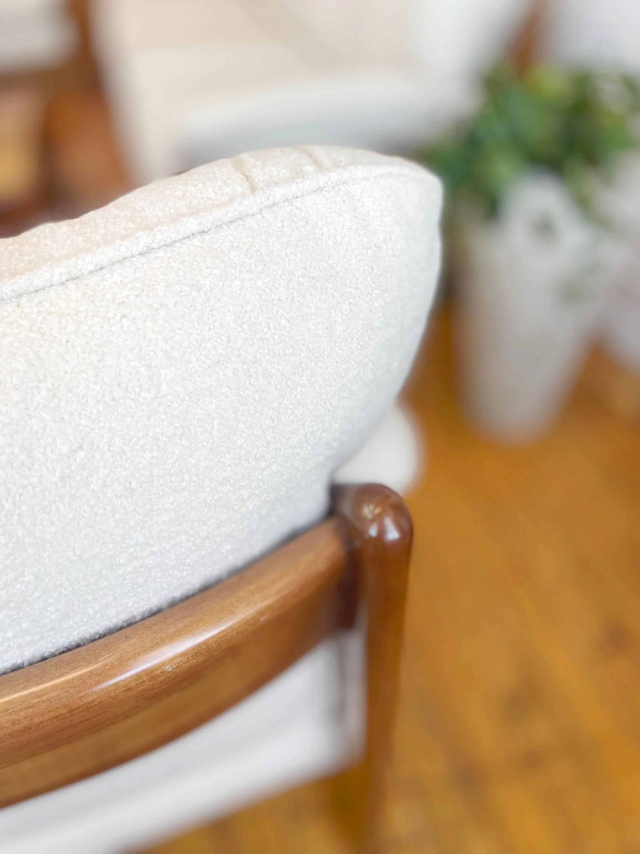 Italian Mid Century Sofas Three Cushions White boulce | back view