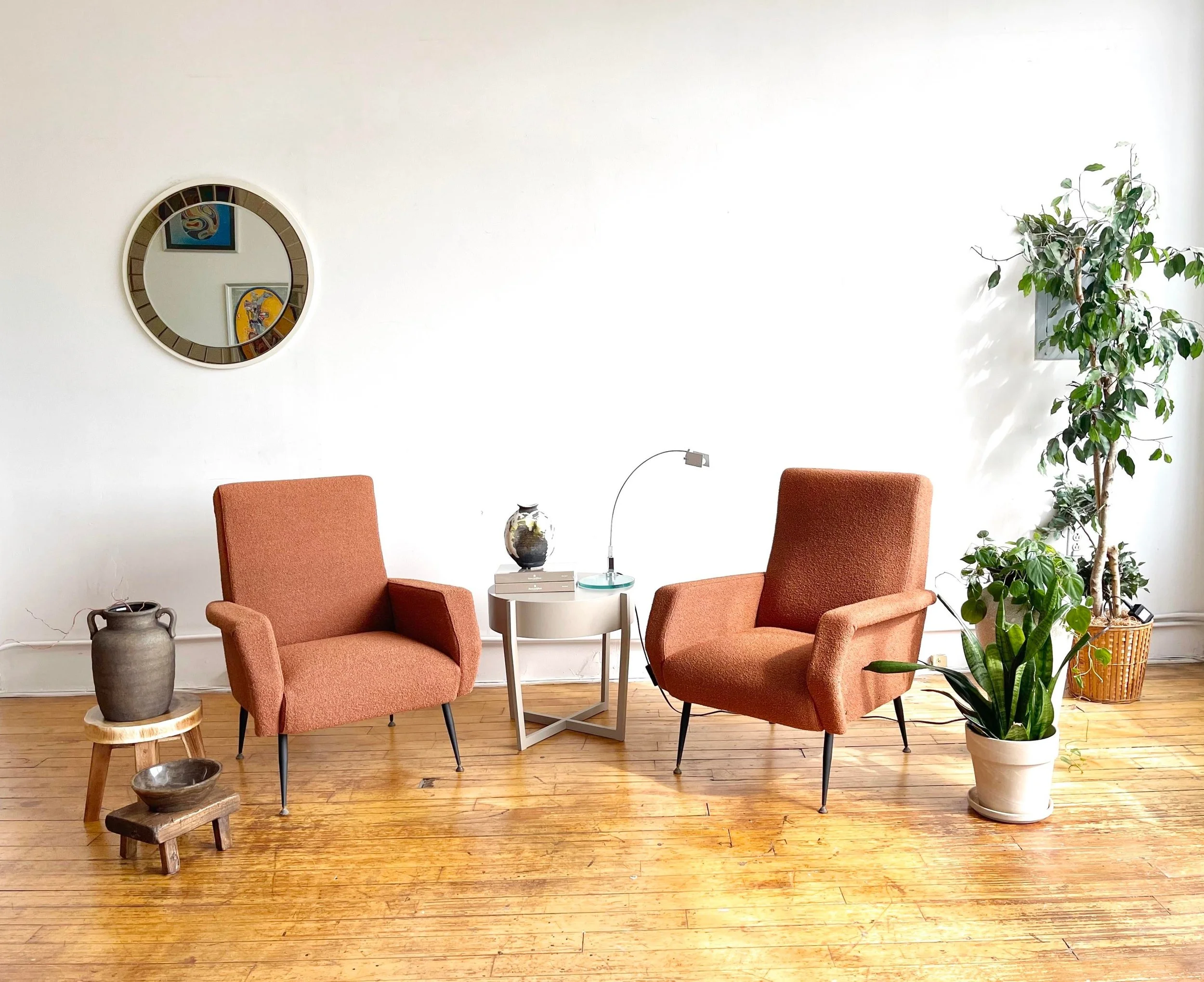 Italian Vintage Chairs Mid Century Boucle Fabric 5502 pair