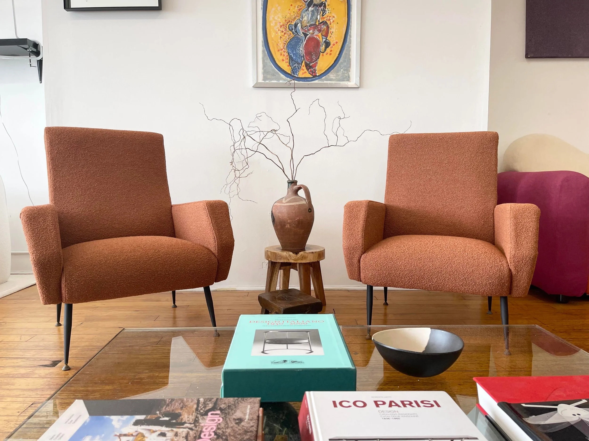 Italian Vintage Chairs Mid Century Boucle Fabric 5507 front view