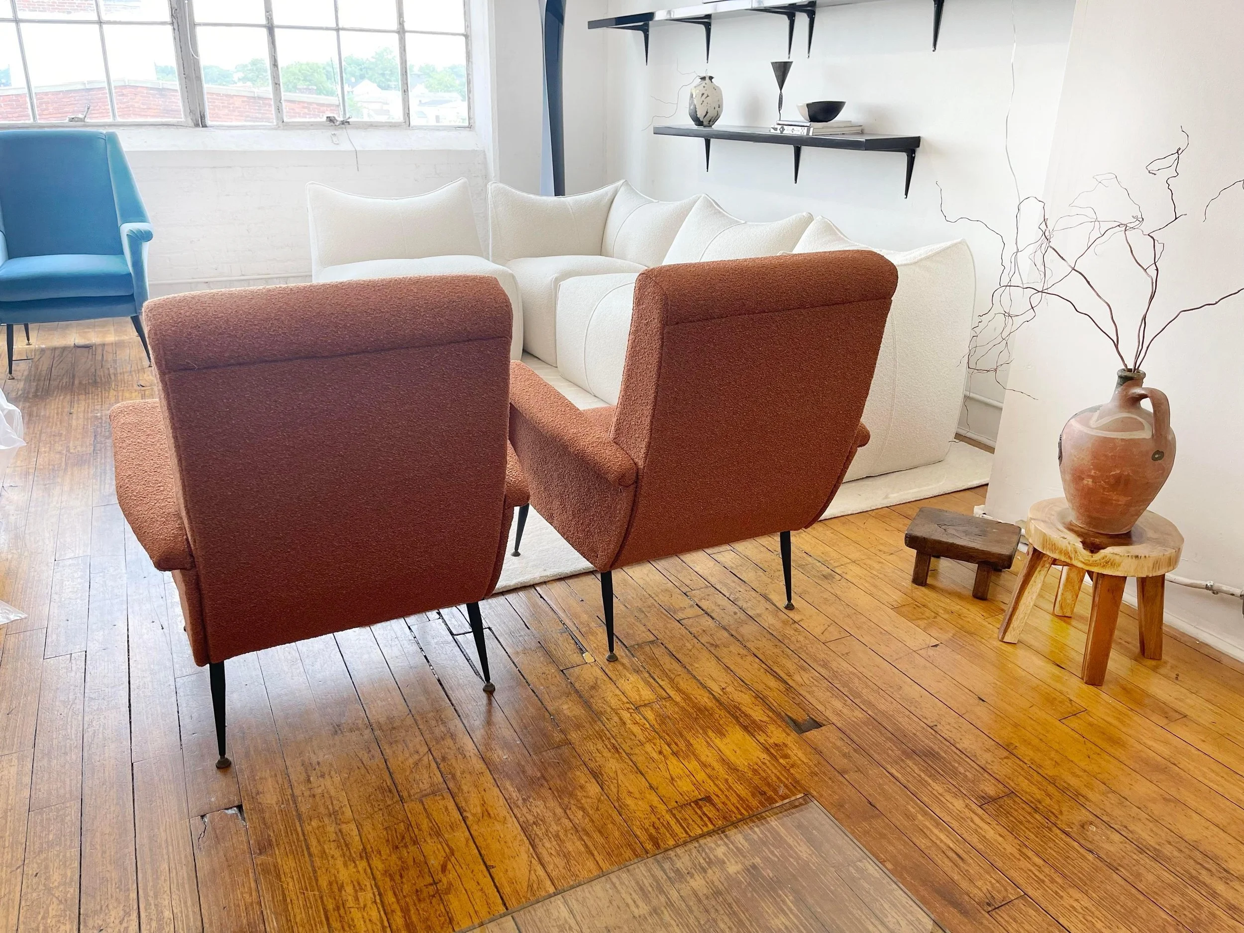 Italian Vintage Chairs Mid Century Boucle Fabric 5507 back view