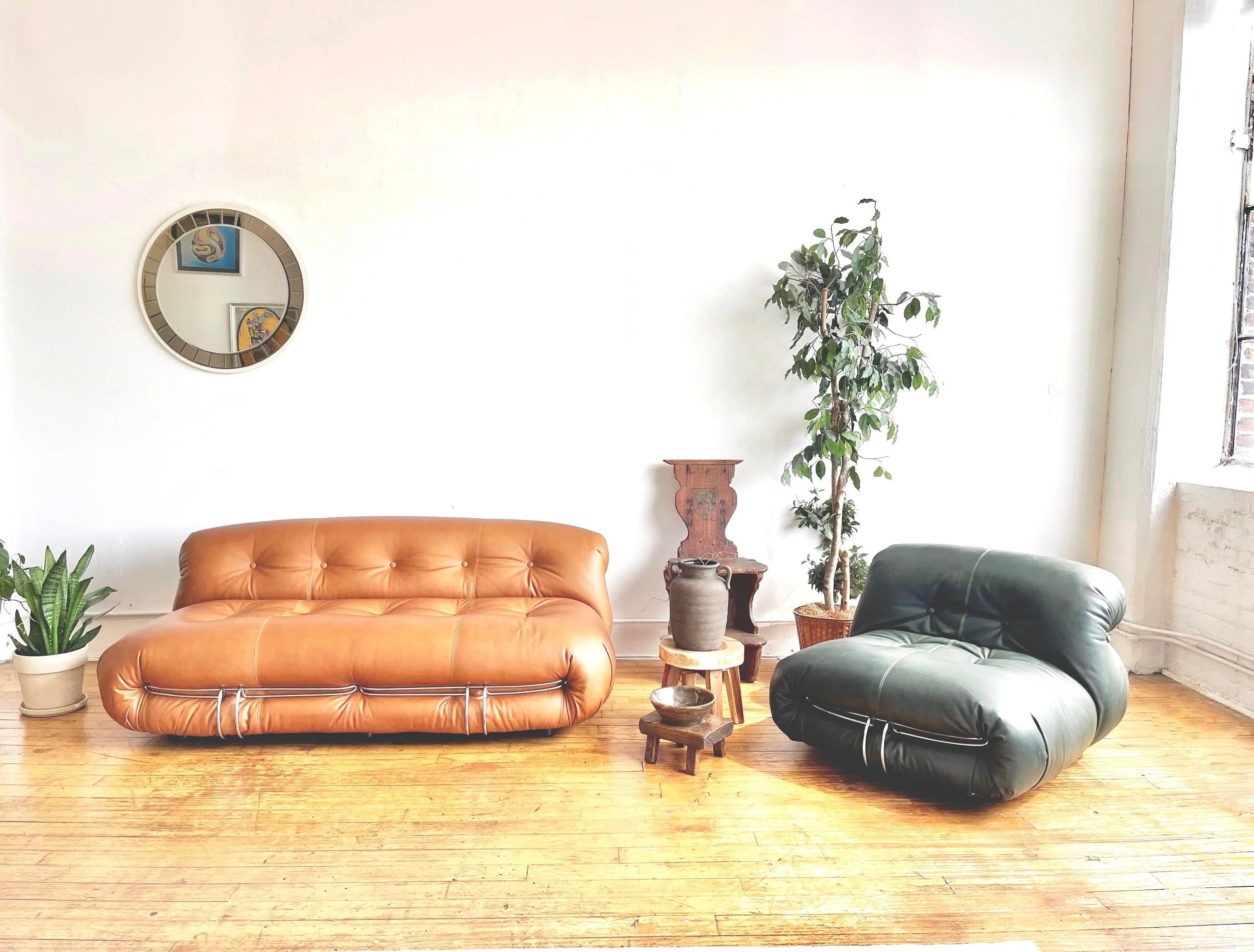 Vintage Soriana Chair Cassina 5106 in room with sofa front