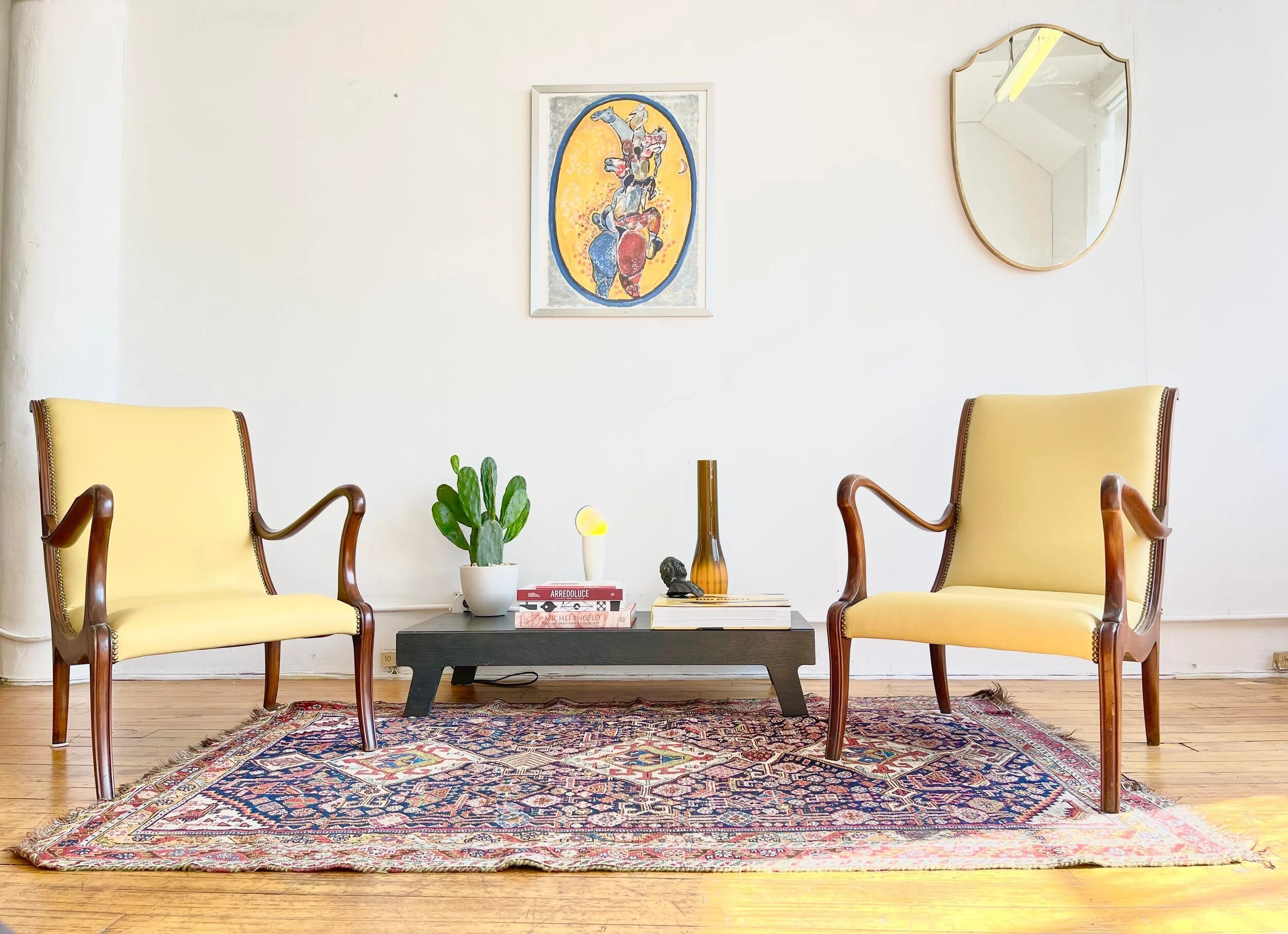 Mid Century Leather Arcmhairs - 5207 front view both chairs