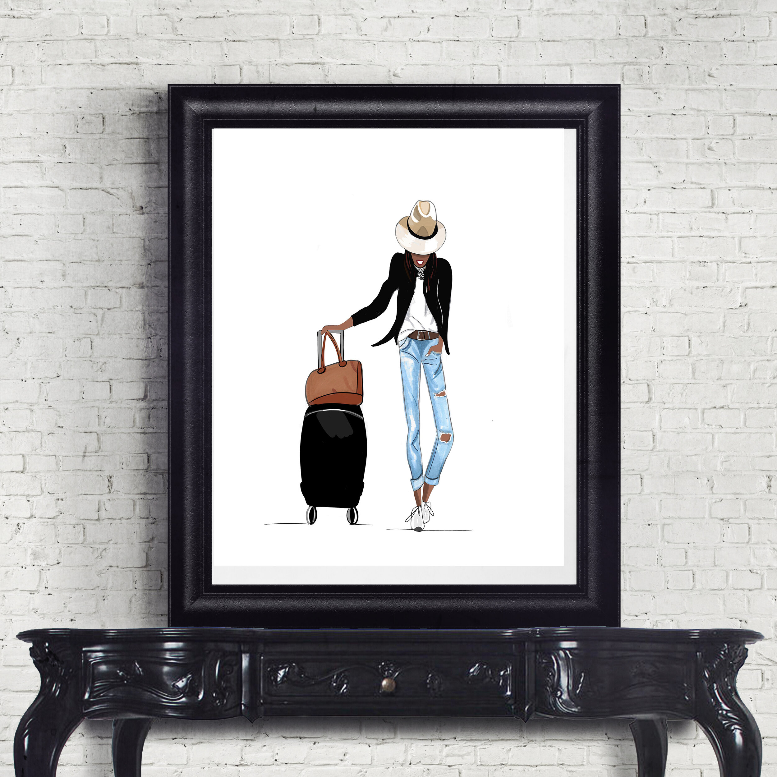 African American Travel Girl Fashion Illustration Print