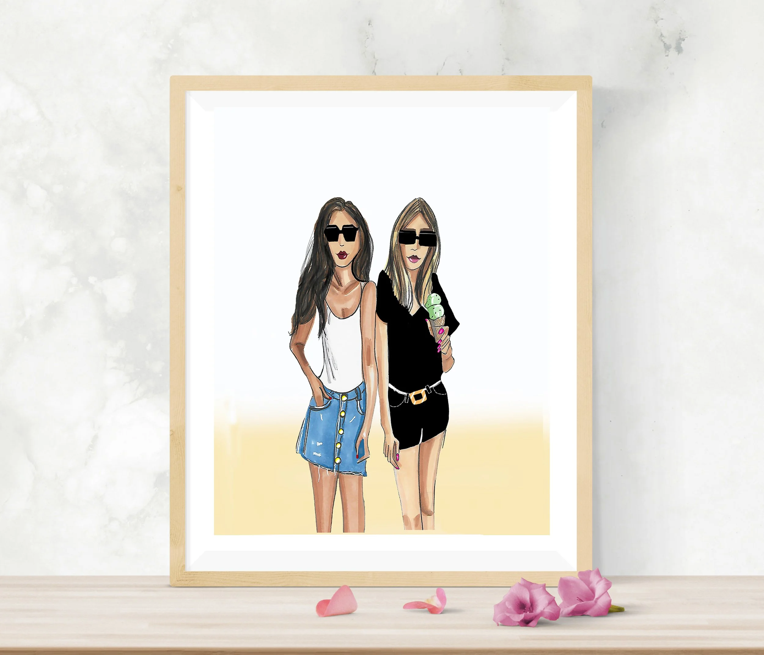 Two Summertime Girls Illustration Print by Roxy's Illlustrations