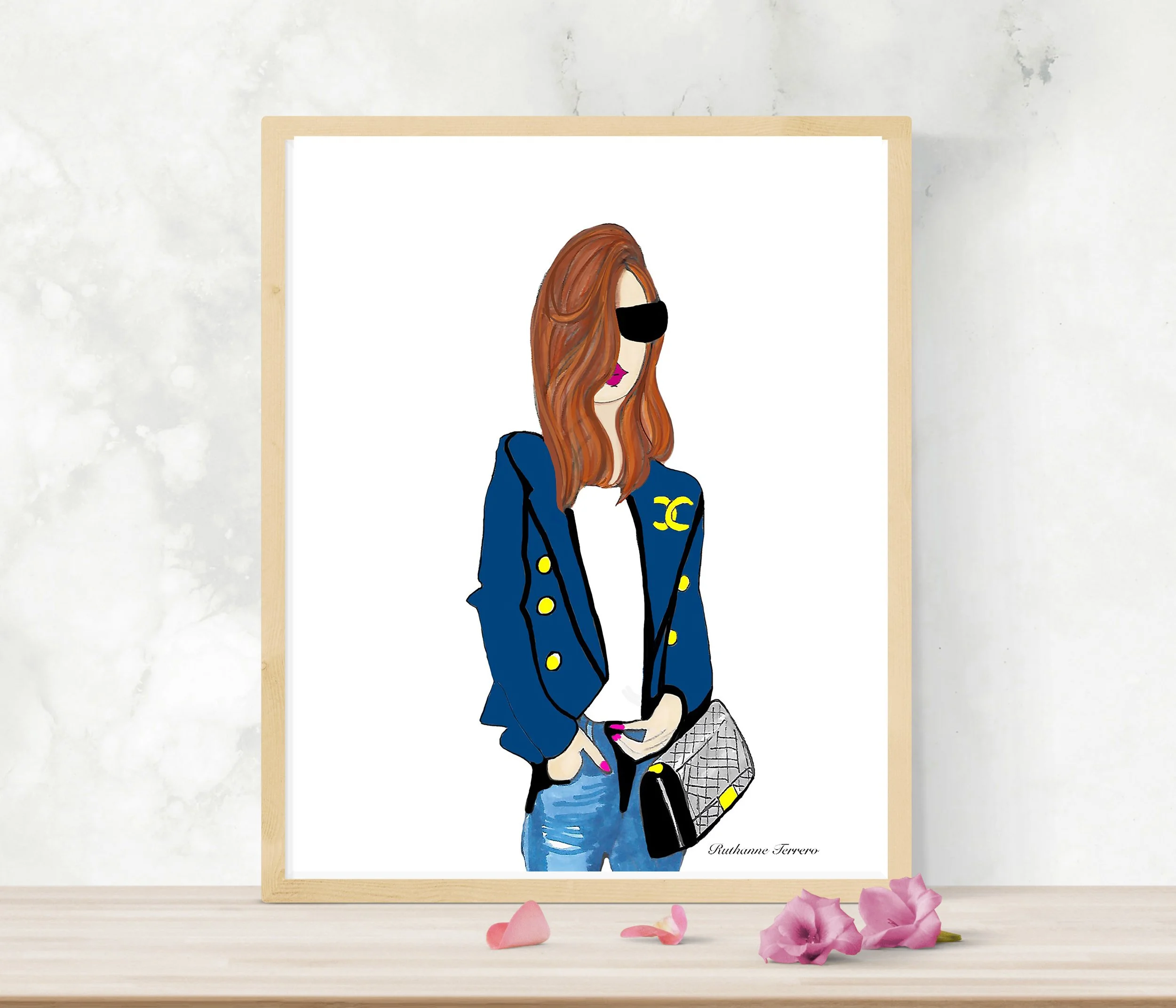 Fashionista With Red Hair Fashion Illustration Print by Roxy's Illustrations