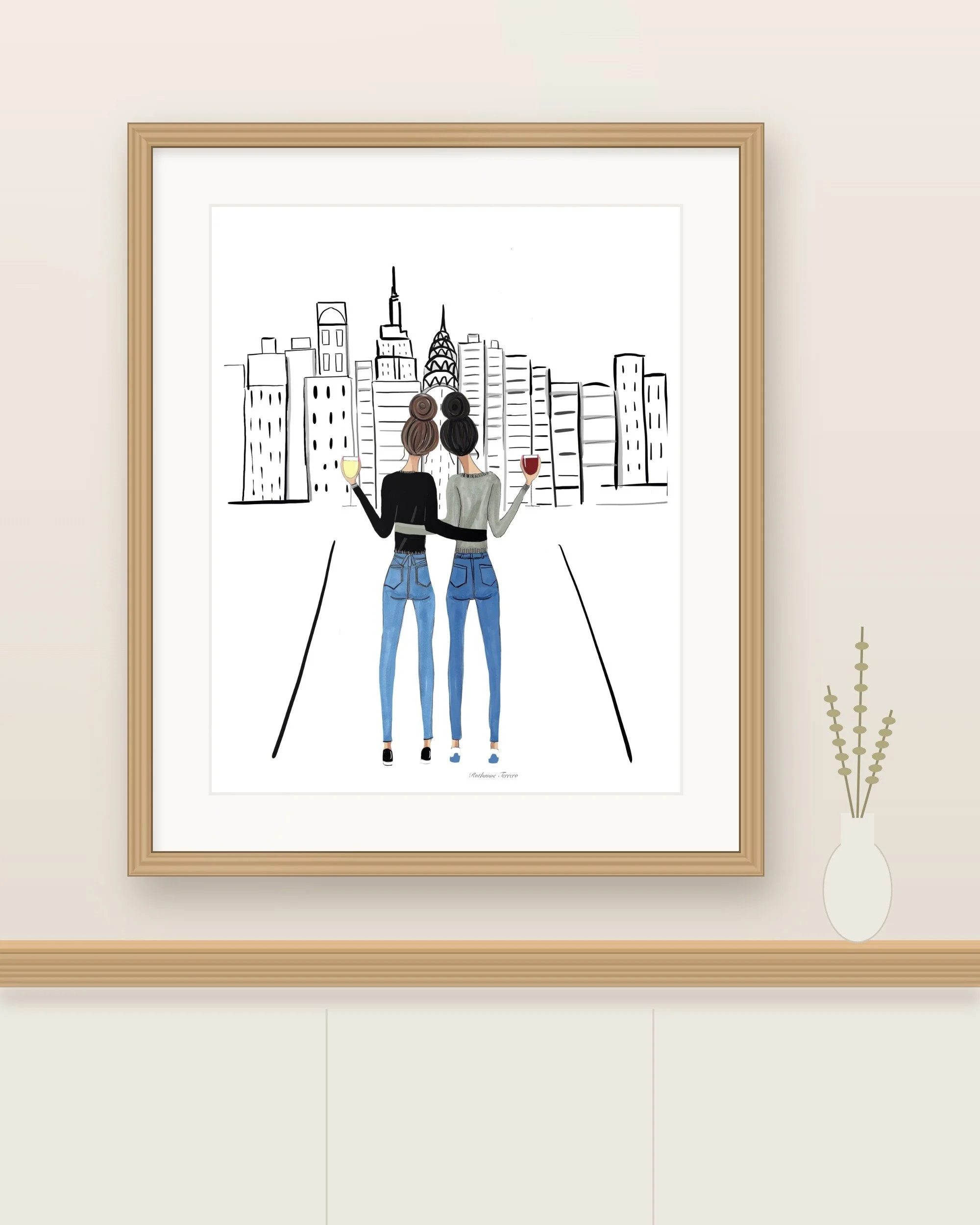 Best Friends in New York City – Instant Digital Download (Brunette & Black Hair Buns)