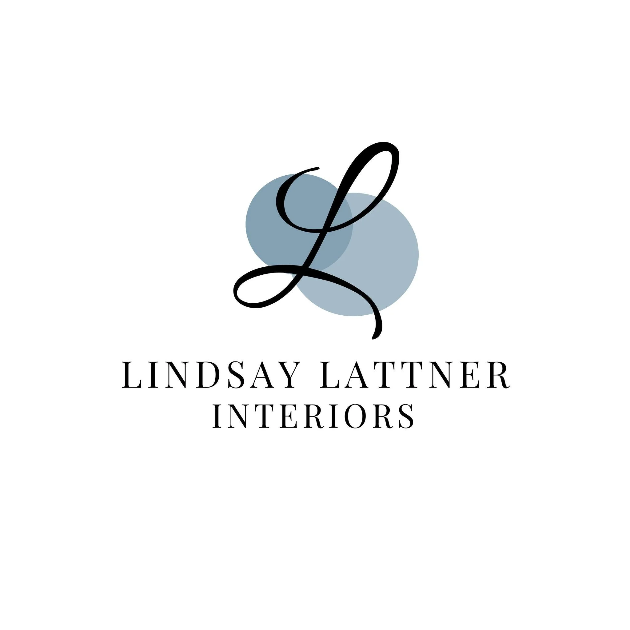 Logo for Lindsay Lattner Interiors with a stylized 'L' overlaid on three overlapping blue-gray circles, and the company name in black serif font beneath.