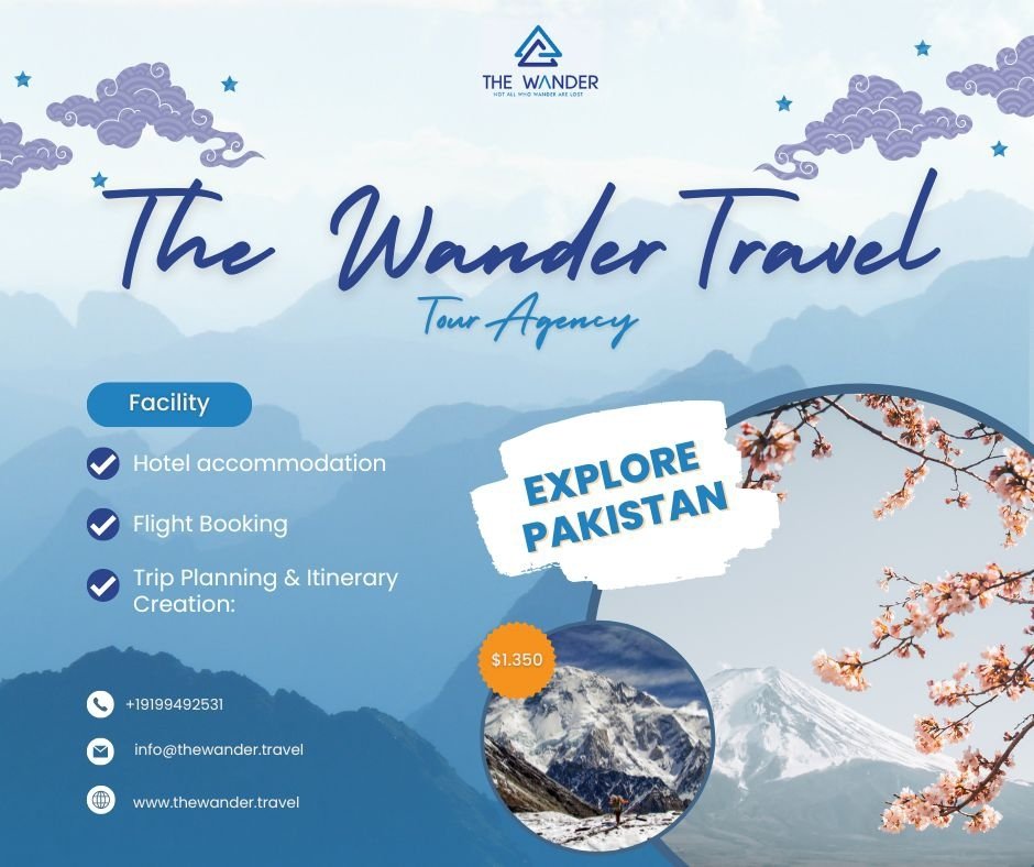 Pakistan's majestic mountains, historical wonders, and vibrant culture await! 

 The Wander Travel curates unforgettable adventures, from trekking the Himalayas to exploring bustling bazaars. 

Contact us today and let's plan your dream escape to the