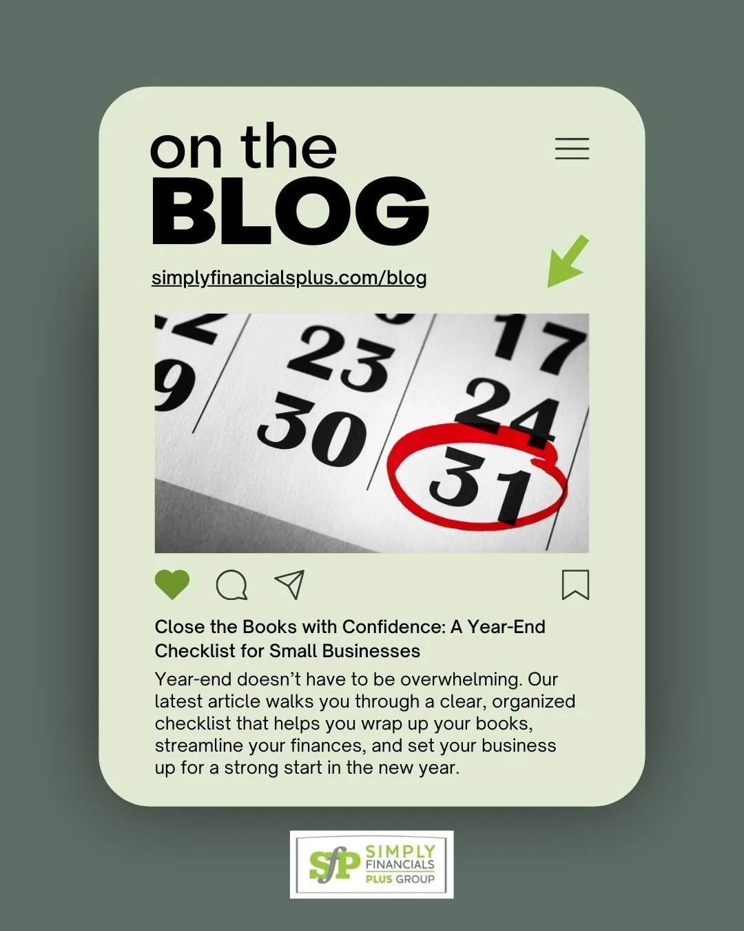 Year-end doesn&rsquo;t have to feel stressful! Our latest blog post breaks down everything you need to review before closing your books&mdash;simple, clear, and totally doable. 🙌

Check it out! ➡️ https://www.simplyfinancialsplus.com/post/close-the-