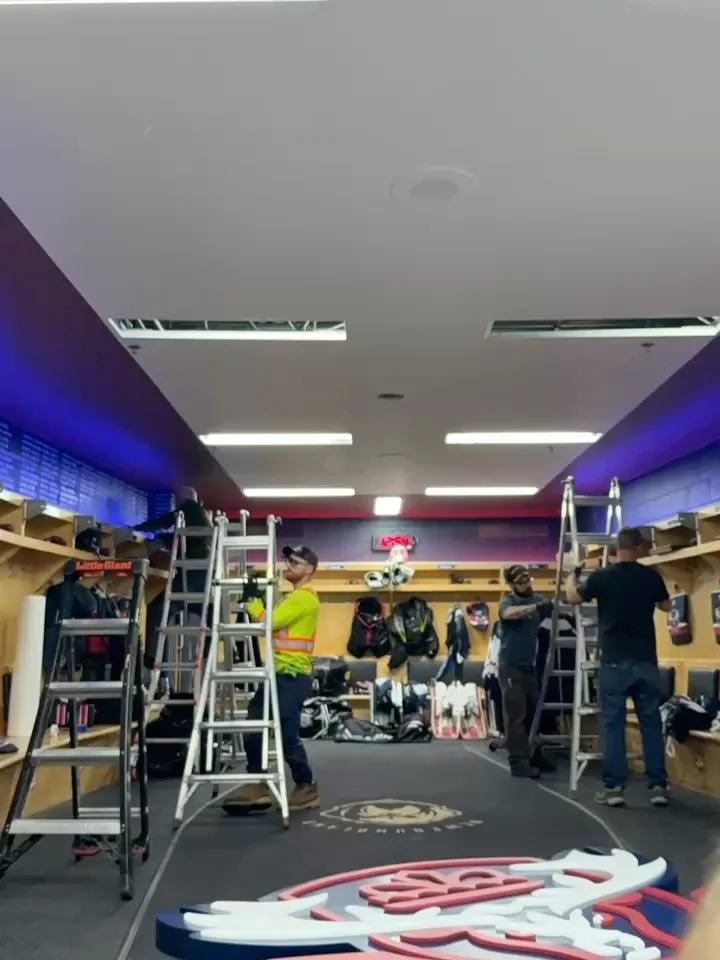 Now that the @nlregiment have won their first two games it&rsquo;s a good time to share some of the work we did leading up to the first puck drop at @marybrownscentre 

Everything from wall graphics to custom hanging sculptural ceiling logo. Thank yo