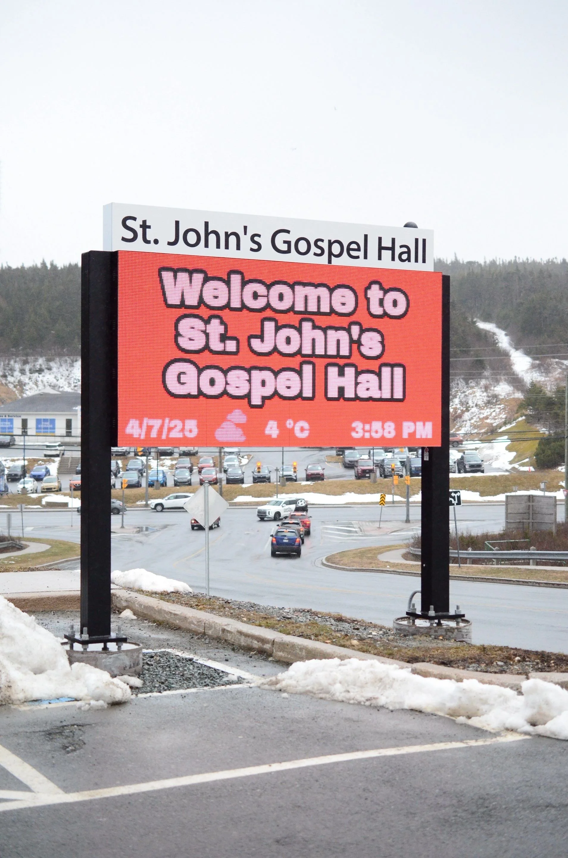 LED message centre at St. John's Gospel Hall Kiwanis Drive