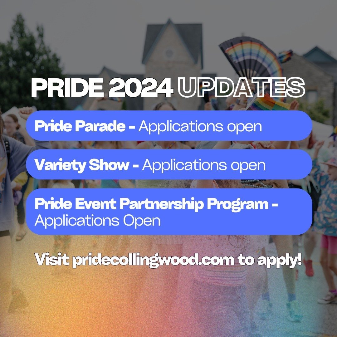 💥 Applications are open for the Parade, Variety Show, and our Event Partnership Program! 

Visit PrideCollingwood.com or click the link in our bio for details and to apply 🌈 

#cwpride24