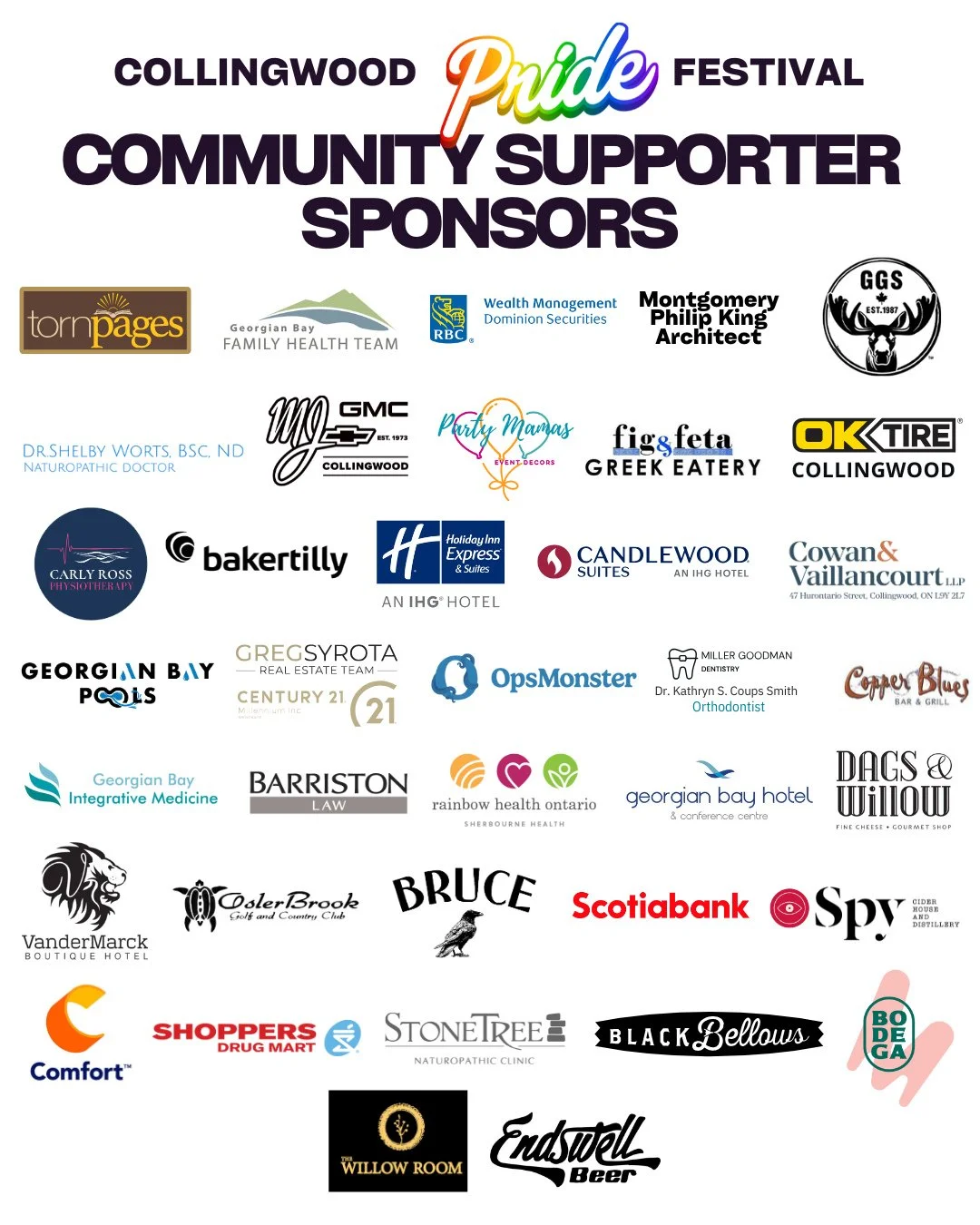 Over 30 local business donated $1000 to the Collingwood Pride Festival - over 30 local businesses believe in what we're doing, support Pride, have taken time to do their part in supporting inclusivity and love in Collingwood. ⁠
⁠
Thank you for standi