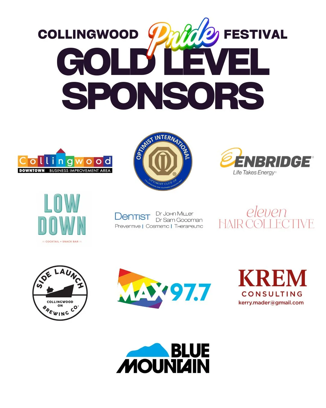 🌈 It takes a village &mdash; in this case - a town - and we are incredibly proud to have 10 local gold level sponsors standing with us to make the Pride Collingwood Festival a reality.⁠
⁠
Their support makes the Pride Collingwood Festival possible -