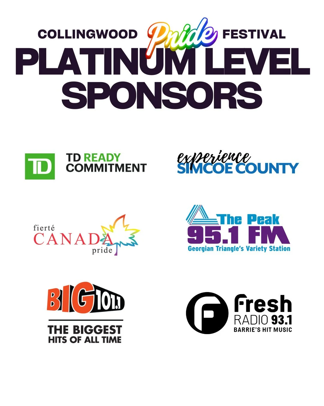 Thank you Platinum Level sponsors. Thank you for showing up, speaking out, and helping build a Collingwood where everyone is free to be who they are.⁠
⁠
Their generous donations and support are a big part of making the Collingwood Pride Festival poss