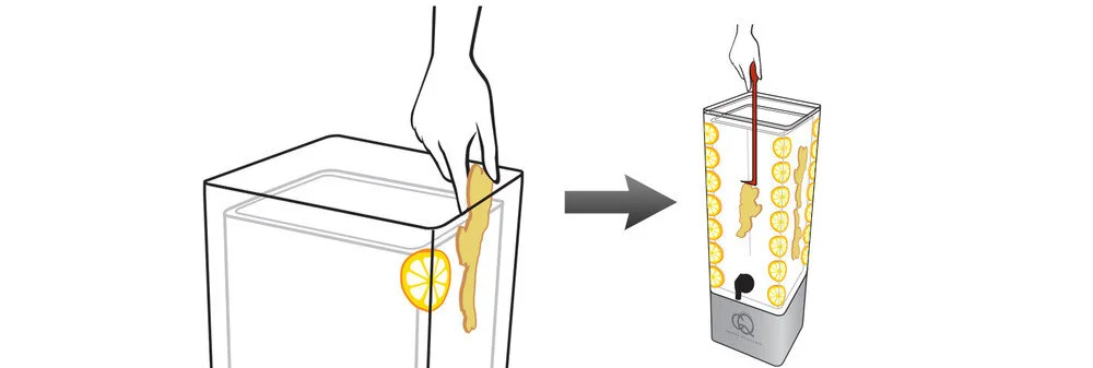 To set the insert in place, position a slice at each corner of the jar between the insert and the jar. Use the CQ Slicer Key/ Wand to push the slices all the way down. Decorate the rest of the jar using the CQ Slicer Key/Wand to position the remaini…