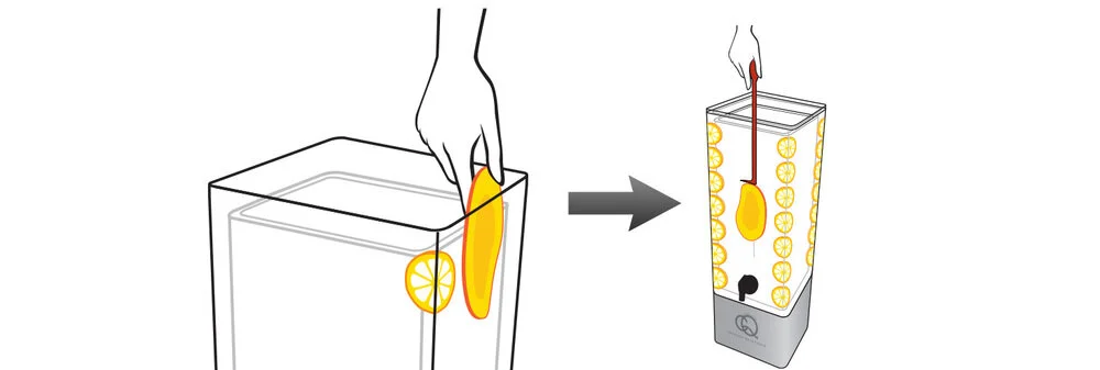 To set the insert in place, position a slice at each corner of the jar between the insert and the jar. Use the CQ Slicer Key/ Wand to push the slices all the way down. Decorate the rest of the jar using the CQ Slicer Key/Wand to position the remaini…