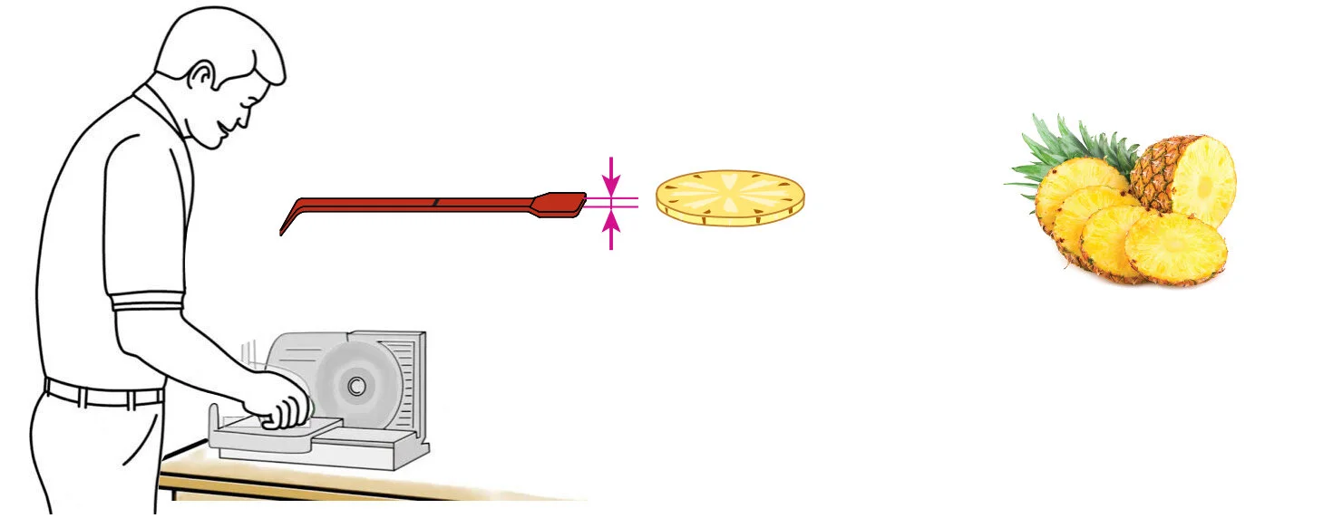 USING A SLICER OR MANDOLIN ONLY, cut a test slice and compare it to the CQ Slicer Key/Wand’s handle. Adjust your slicer or mandolin until your slices match the thickness of the CQ Slicer Key/Wand. Once calibrated, slice up all ingredients as necessa…