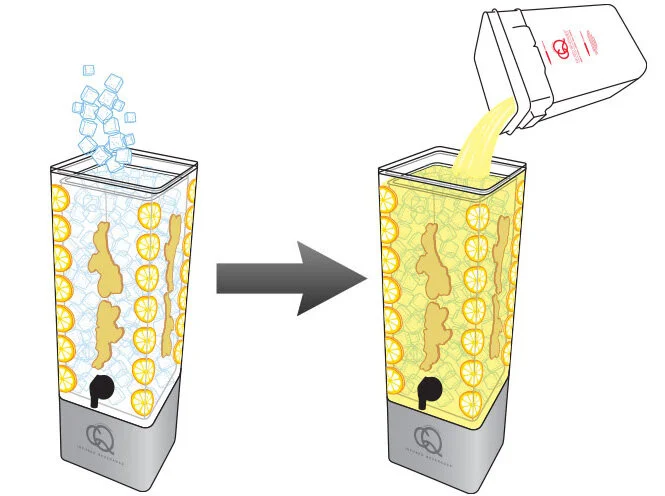Fill the beverage container to the top with ice cubes (about 10 lbs.) and add the CQ Infused Water. To refresh, add equal amounts of ice &amp; CQ Infused Water.