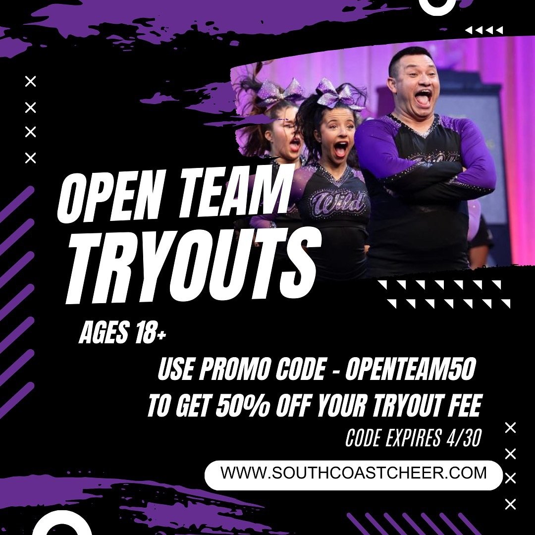 Wouldn&rsquo;t it be WILD to be on an open team at The Coast? Enroll today to get half-off the tryout fee! 💜🤩 #cfio