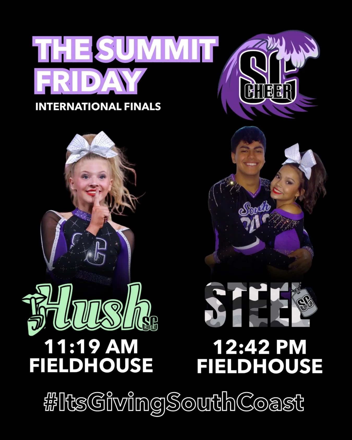 Happy international finals day to all who celebrate! We can&rsquo;t wait for the Hush pups and Steel army to shut the Fieldhouse down 💜🖤