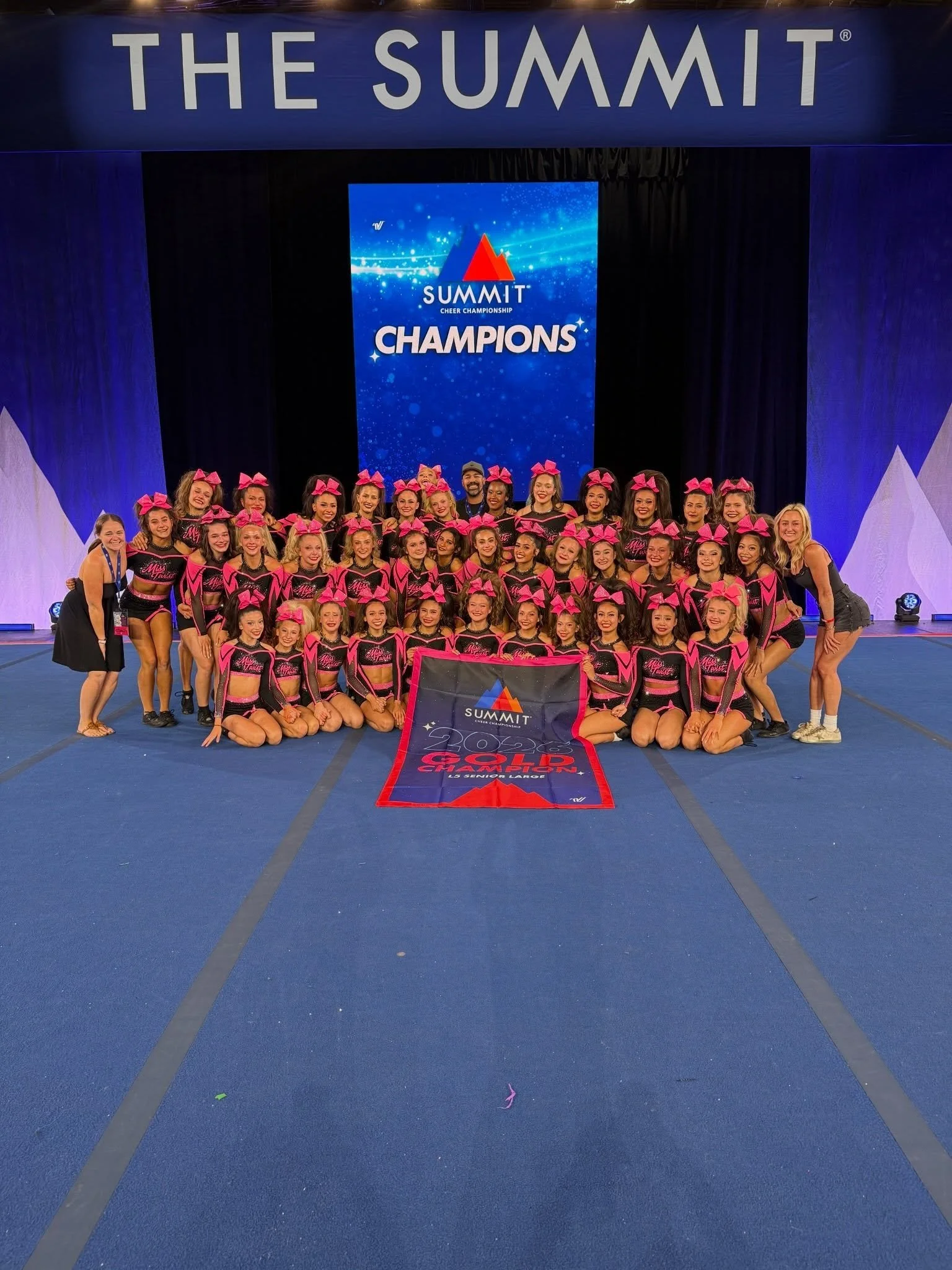We are so proud of the one and only TWISTIES! These girls set that stage on fire and we are so proud of them for being crowned the B2B SUMMIT CHAMPIONS! They ARE the girlies of large senior 5! 🌪️💜🖤 #SouthCoastCheer #MissTwist