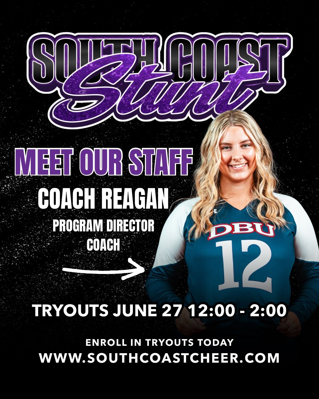 Introducing our STUNT program director and dedicated coach, Reagan! Tryouts are just around the corner and we cannot wait to start this new journey with you all. Tell a friend to tell a friend, and get enrolled today through our parent portal! Have q