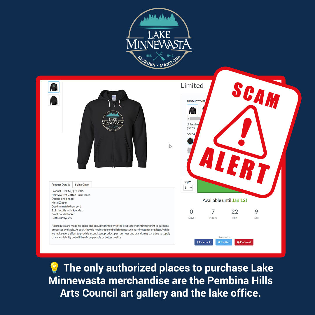 🚨 Lake Minnewasta Merch Scam Alert 

We want to bring to your attention a merch scam that is circulating on social media platforms featuring the Lake Minnewasta logo. 🔍 Please be aware that this is a fraudulent scheme, and we don't want our communi