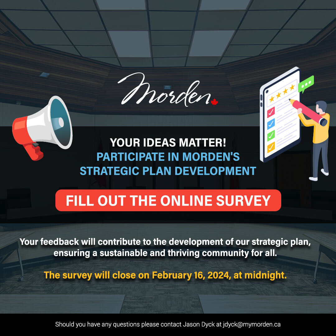📣 The Morden online survey will be closing soon, so make sure to have your say before February 16, 2024, at midnight. 🗓️ 

Your input is invaluable in shaping the future of our city and ensuring a thriving community for all. 🏙️ 

Don't miss this o
